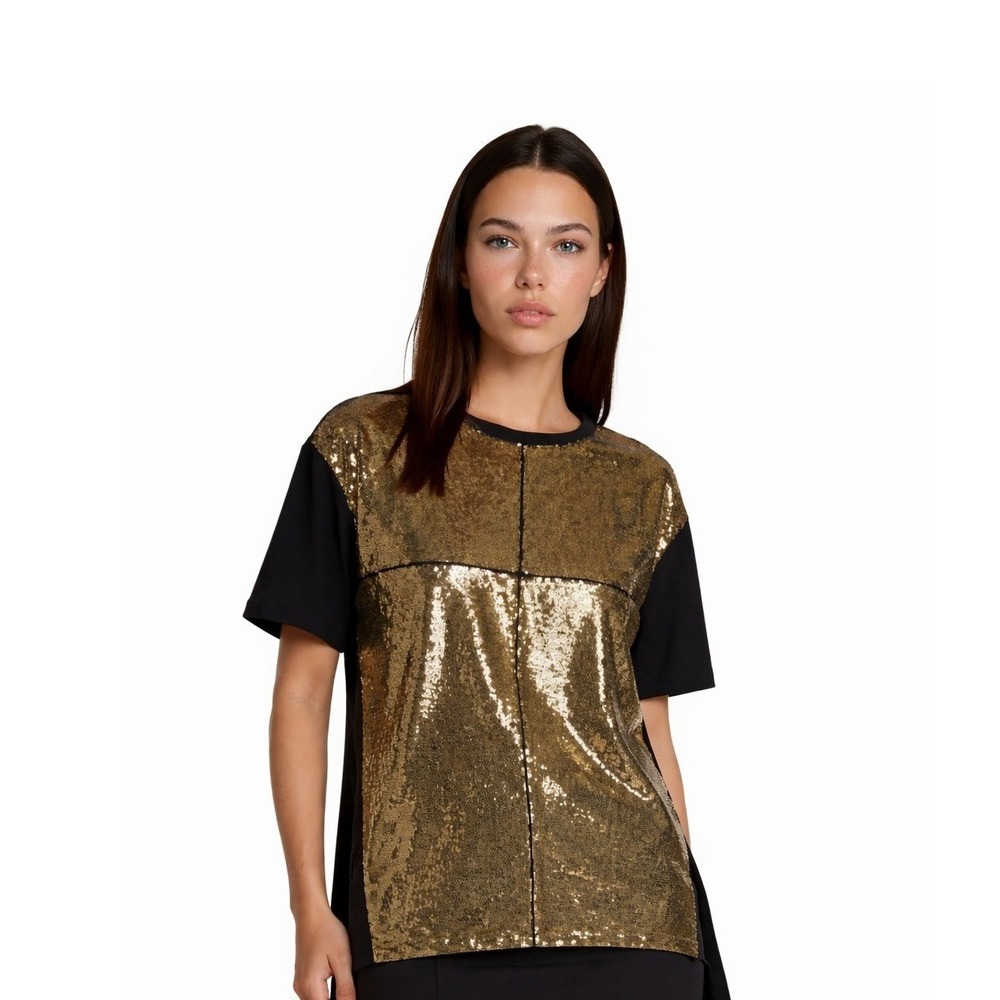 Lafayette‎ 148 New York Gold Sequin Silk Top Women's Size Medium Black